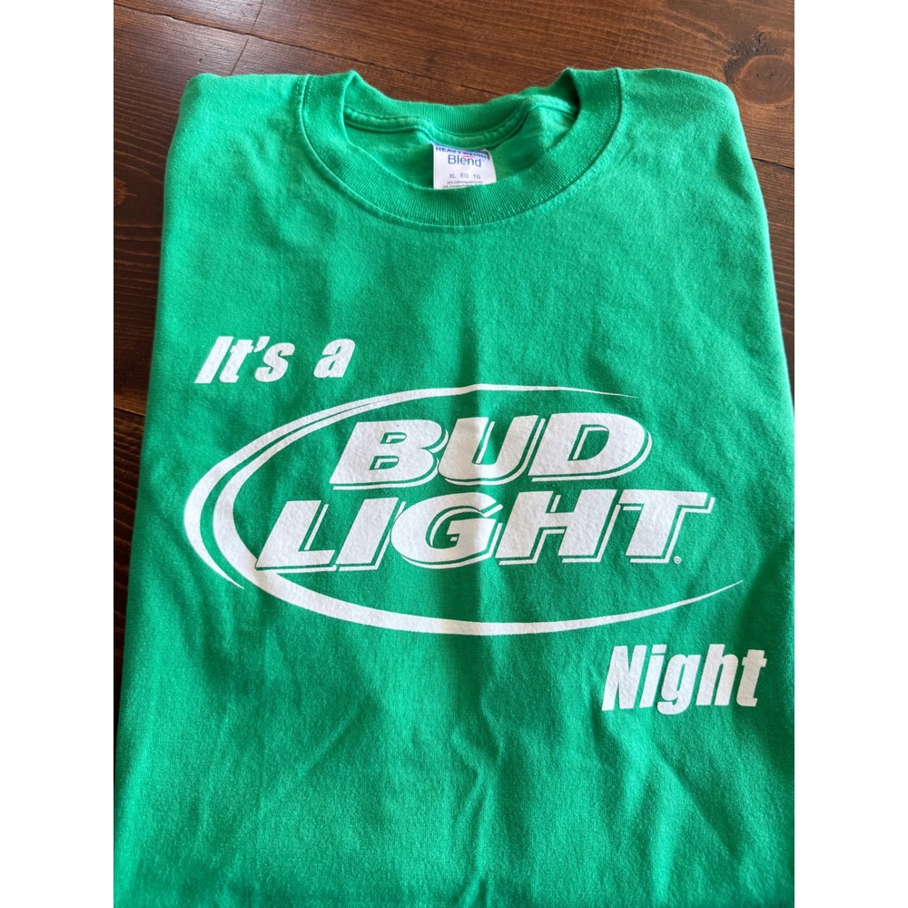 Jerzees Bud Light Night Graphic T-Shirt Mens XL Green‎ Short Sleeve Brew Tee